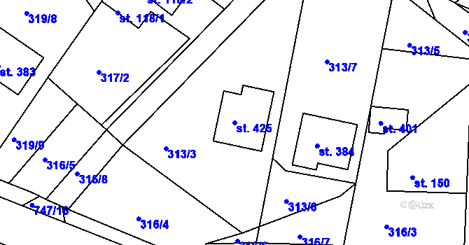 Parcela st. 425 v KÚ Bystřička II, Katastrální mapa