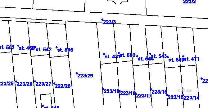 Parcela st. 431 v KÚ Bystřička II, Katastrální mapa