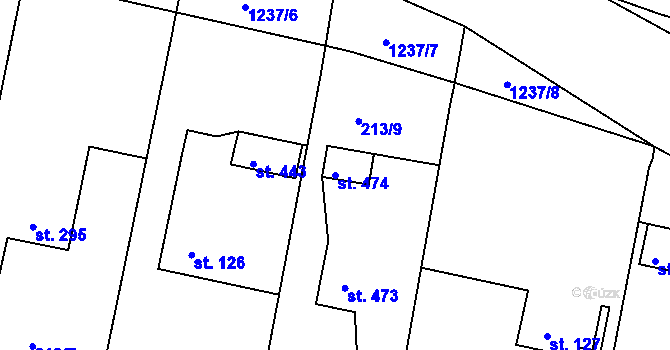 Parcela st. 474 v KÚ Bystřička II, Katastrální mapa