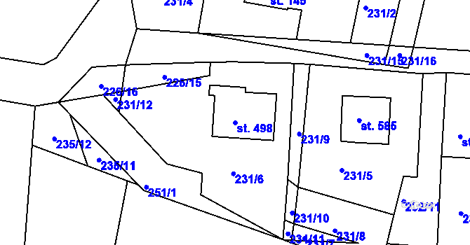 Parcela st. 498 v KÚ Bystřička II, Katastrální mapa