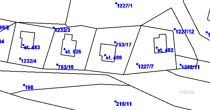 Parcela st. 499 v KÚ Bystřička II, Katastrální mapa