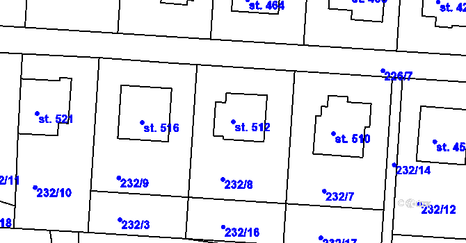 Parcela st. 512 v KÚ Bystřička II, Katastrální mapa