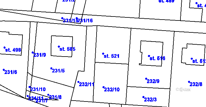 Parcela st. 521 v KÚ Bystřička II, Katastrální mapa