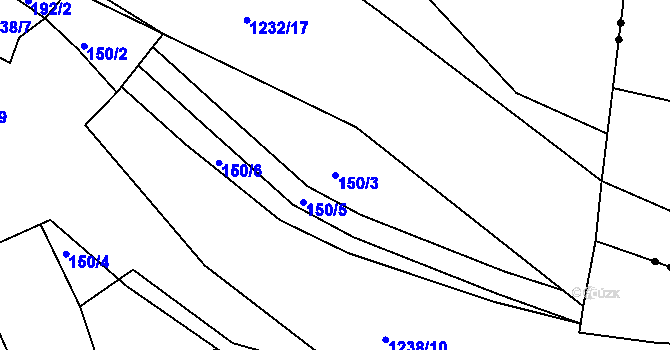 Parcela st. 150/3 v KÚ Bystřička II, Katastrální mapa