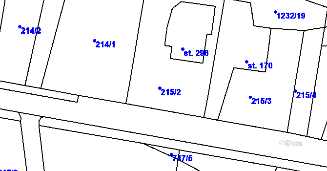 Parcela st. 215/2 v KÚ Bystřička II, Katastrální mapa