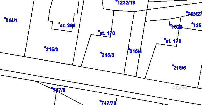Parcela st. 215/3 v KÚ Bystřička II, Katastrální mapa
