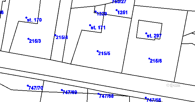 Parcela st. 215/5 v KÚ Bystřička II, Katastrální mapa