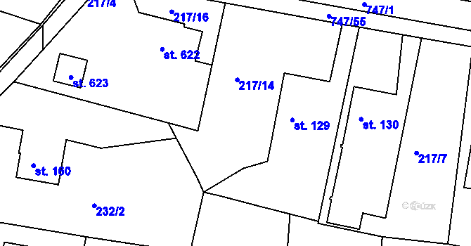 Parcela st. 217/5 v KÚ Bystřička II, Katastrální mapa