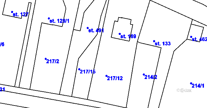 Parcela st. 217/13 v KÚ Bystřička II, Katastrální mapa
