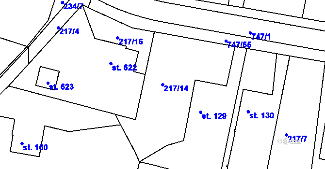 Parcela st. 217/14 v KÚ Bystřička II, Katastrální mapa