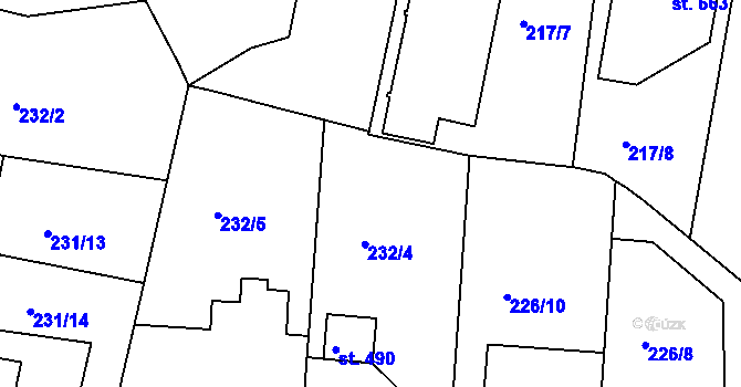 Parcela st. 232/6 v KÚ Bystřička II, Katastrální mapa