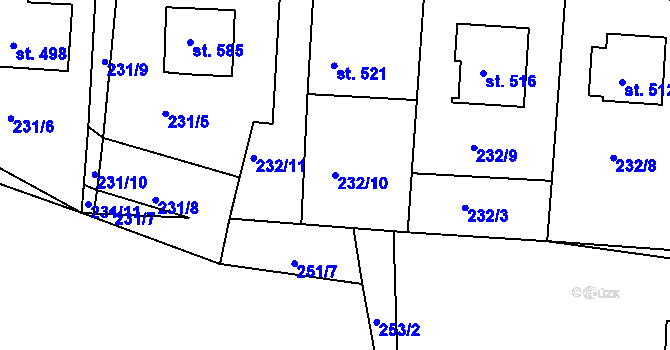 Parcela st. 232/10 v KÚ Bystřička II, Katastrální mapa