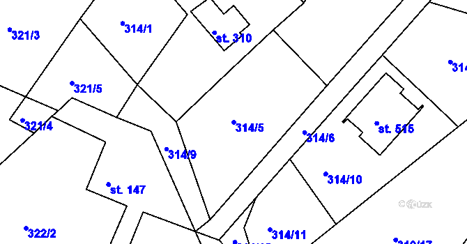 Parcela st. 314/5 v KÚ Bystřička II, Katastrální mapa