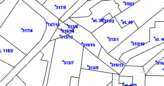 Parcela st. 319/15 v KÚ Bystřička II, Katastrální mapa