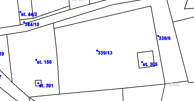 Parcela st. 339/13 v KÚ Bystřička II, Katastrální mapa