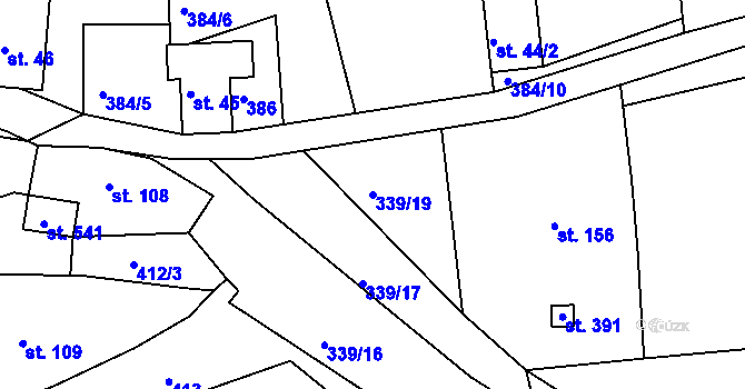 Parcela st. 339/19 v KÚ Bystřička II, Katastrální mapa