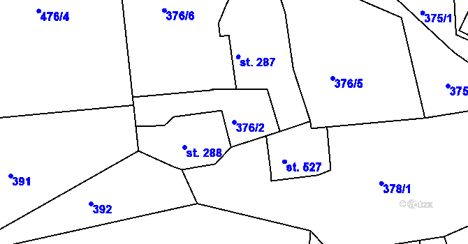 Parcela st. 376/2 v KÚ Bystřička II, Katastrální mapa