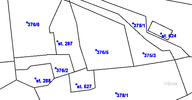Parcela st. 376/5 v KÚ Bystřička II, Katastrální mapa