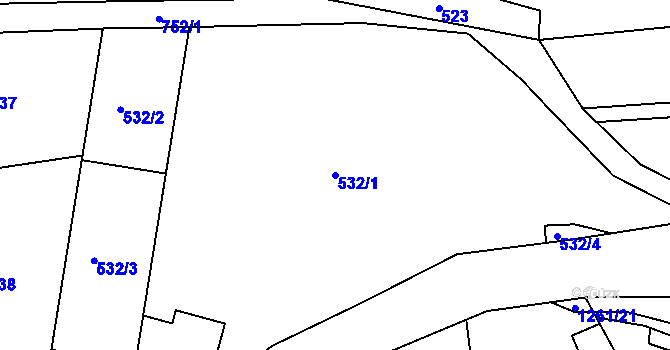 Parcela st. 532/1 v KÚ Bystřička II, Katastrální mapa