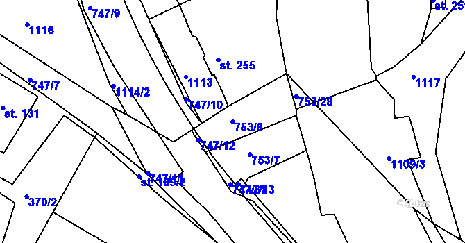 Parcela st. 753/8 v KÚ Bystřička II, Katastrální mapa