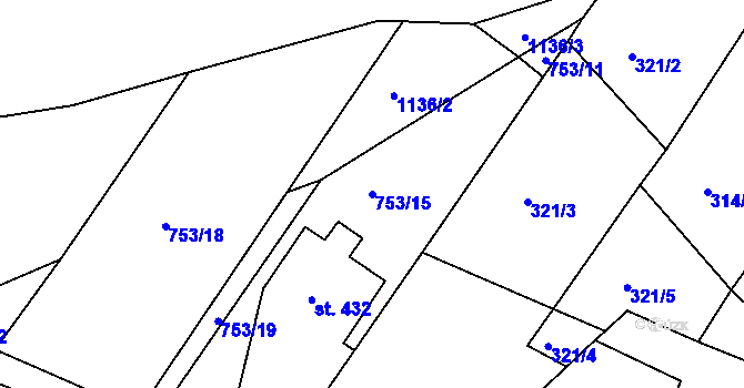 Parcela st. 753/15 v KÚ Bystřička II, Katastrální mapa