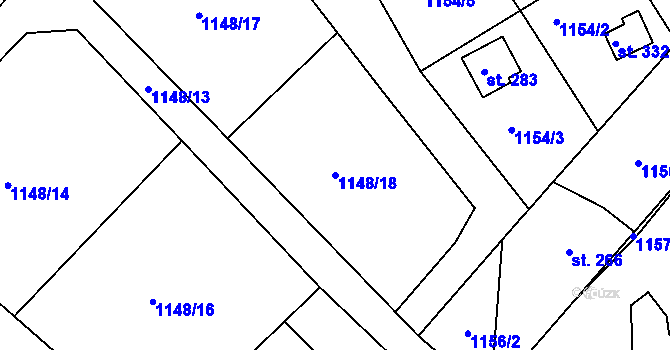 Parcela st. 1148/18 v KÚ Bystřička II, Katastrální mapa
