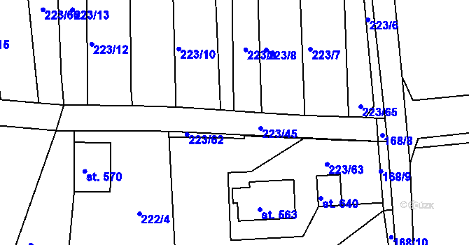Parcela st. 223/45 v KÚ Bystřička II, Katastrální mapa