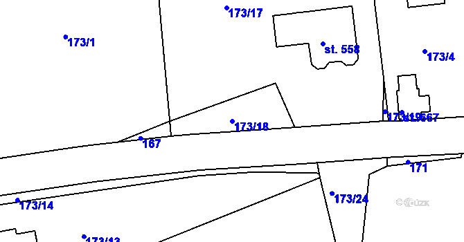 Parcela st. 173/18 v KÚ Bystřička II, Katastrální mapa
