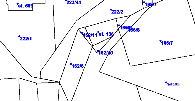 Parcela st. 162/10 v KÚ Bystřička II, Katastrální mapa