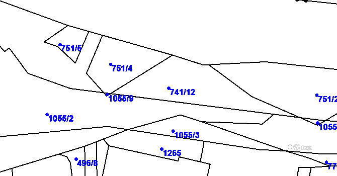 Parcela st. 741/12 v KÚ Bystřička II, Katastrální mapa