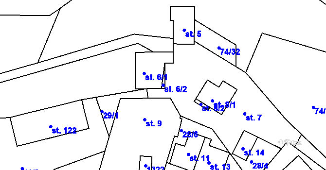 Parcela st. 6/2 v KÚ Bystřička II, Katastrální mapa