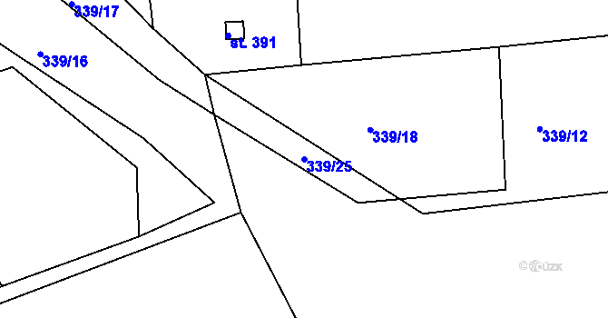 Parcela st. 339/25 v KÚ Bystřička II, Katastrální mapa