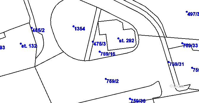 Parcela st. 759/16 v KÚ Bystřička II, Katastrální mapa
