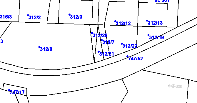 Parcela st. 312/21 v KÚ Bystřička II, Katastrální mapa