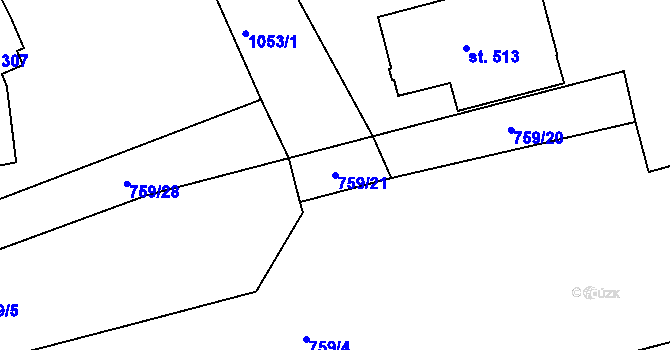 Parcela st. 759/21 v KÚ Bystřička II, Katastrální mapa