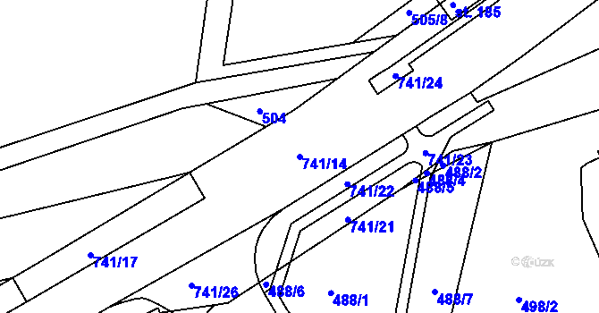 Parcela st. 741/14 v KÚ Bystřička II, Katastrální mapa