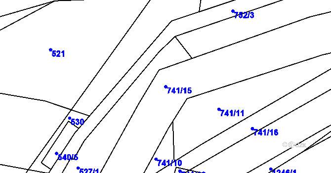 Parcela st. 741/15 v KÚ Bystřička II, Katastrální mapa