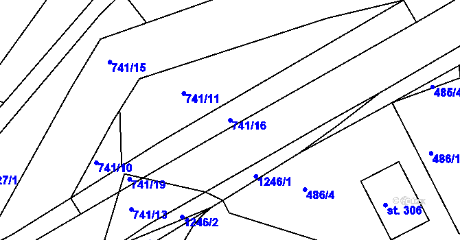Parcela st. 741/16 v KÚ Bystřička II, Katastrální mapa