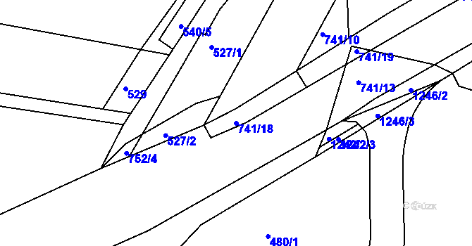 Parcela st. 741/18 v KÚ Bystřička II, Katastrální mapa