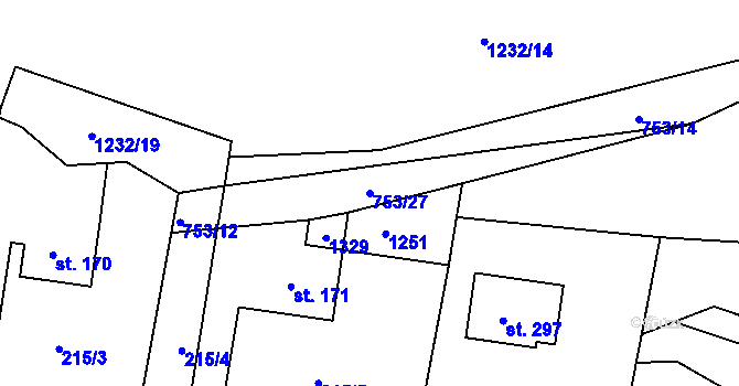 Parcela st. 753/27 v KÚ Bystřička II, Katastrální mapa