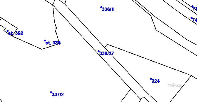Parcela st. 339/27 v KÚ Bystřička II, Katastrální mapa