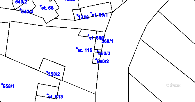 Parcela st. 560/3 v KÚ Bystřička II, Katastrální mapa