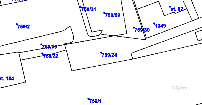 Parcela st. 759/24 v KÚ Bystřička II, Katastrální mapa