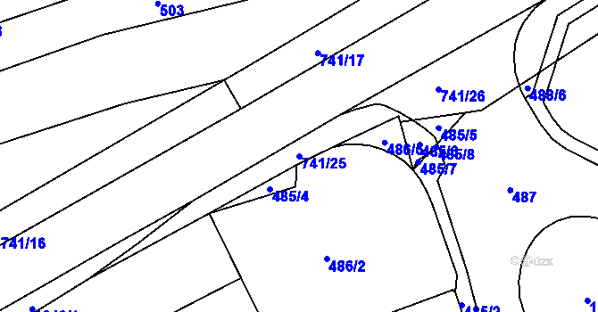 Parcela st. 741/25 v KÚ Bystřička II, Katastrální mapa
