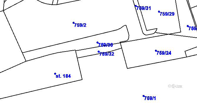Parcela st. 759/32 v KÚ Bystřička II, Katastrální mapa