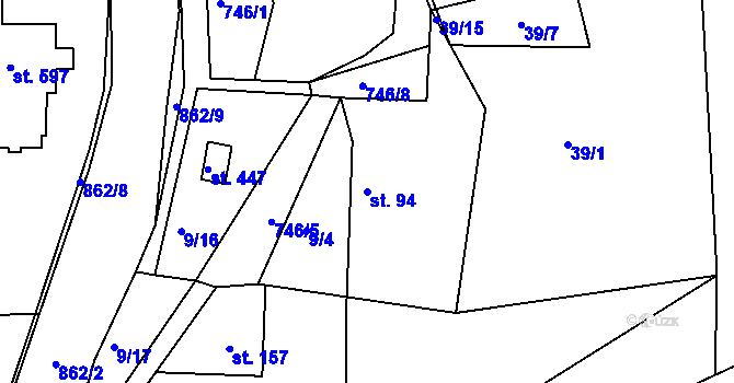 Parcela st. 94 v KÚ Bystřička I, Katastrální mapa