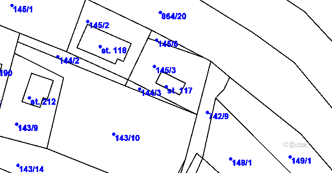 Parcela st. 117 v KÚ Bystřička I, Katastrální mapa