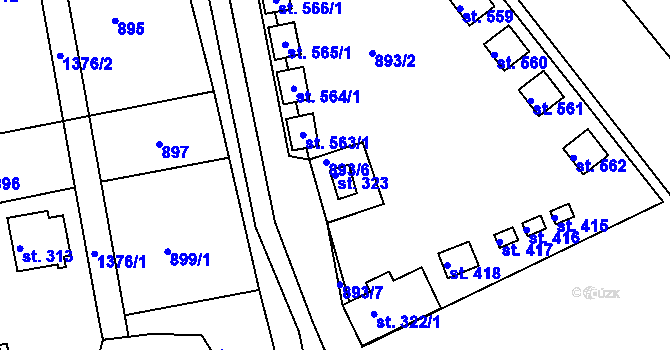 Parcela st. 323 v KÚ Bystřička I, Katastrální mapa