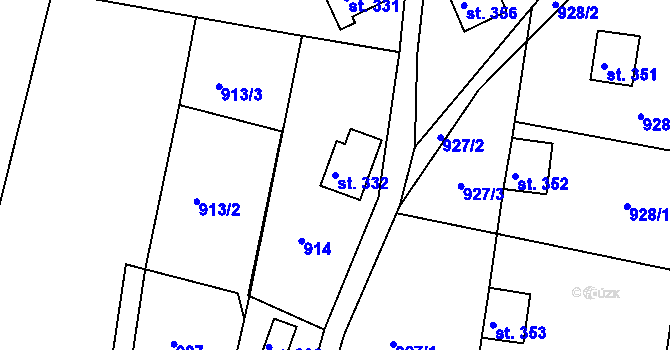 Parcela st. 332 v KÚ Bystřička I, Katastrální mapa