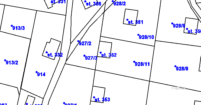 Parcela st. 352 v KÚ Bystřička I, Katastrální mapa